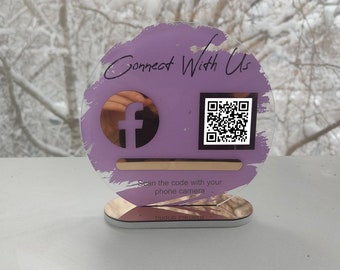 lets get social acrylic social media sign. Custom welcome qr code small business sign gift. Social media tag Qr code facebook