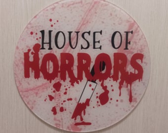 Door hanger Signs House of Horrors Spooky Season Front Porch Decor. Custom Door Hanger Funny Halloween House New Home Gift