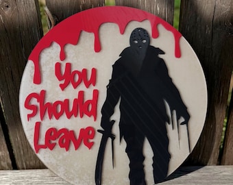 Fall Front Door Decor Hanger Halloween Welcome Sign Horror Characters Door Sign Happy Halloween round door hanger Scary movie sign