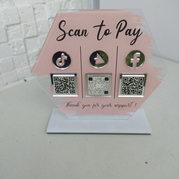 Custom payment sign Scan to pay 3D QR code for quick payment. Small business venmo qr code sign, salon QR code sign Multi qr code