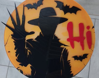 Freddy Krueger Halloween Door Hanger. Horror Characters Door Sign Halloween round door hanger Freddy Krueger Sign Farmhouse Wall Decor