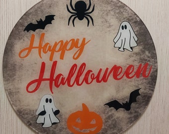 wreaths & door hangers Round Sign Happy halloween. Ghost door signs Home porch sign Pumpkin yard decor