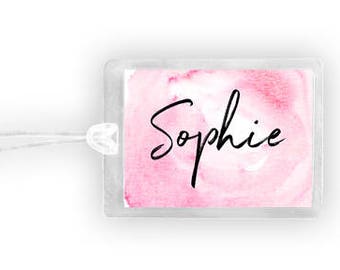 Watercolor Luggage Tag, Pink Luggage Tag, Personalized Luggage Tag, Monogram Luggage Tag, Laminated Luggage Tag, Gym Bag Tag, Pet Carrier