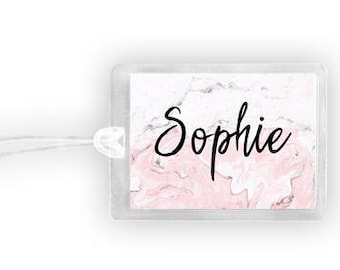 Marble Luggage Tag, Personalized Luggage Tag, Monogram Luggage Tag, Marble Tag, Pink Luggage Tag, Suitcase Tag, Backpack Tag, Book Bag Tag,