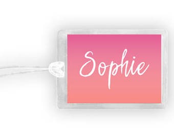 Personalized Luggage Tag, Ombre Luggage Tag, Luggage Tag Monogram, Pink Luggage Tag, Pet Carrier Tag, Gift Tag, Keychain Tag, Custom Luggage