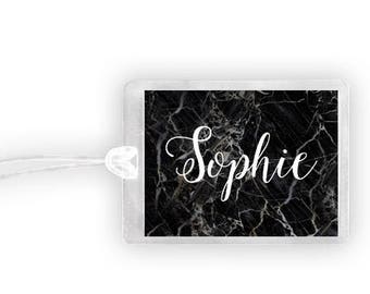 Black Marble Luggage Tag, Personalized Luggage Tag, Luggage Tag Monogram, Black Luggage Tag, Custom Name Tags, Suitcase Tag,