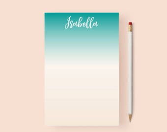 Ombre Personalized Notepad, Beige and Teal Notepad, Ombre Stationary Notepad, Personalized Notepad Women, Stationery Notepad, 5.5x 8.5