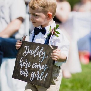 Ring bearer sign For once she\u2019s on time here comes your girl