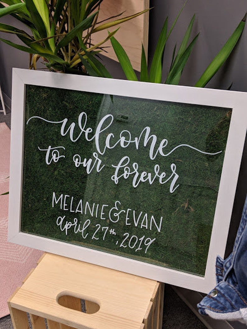 White Frame Sign With Moss 16x20 Inches Etsy Canada