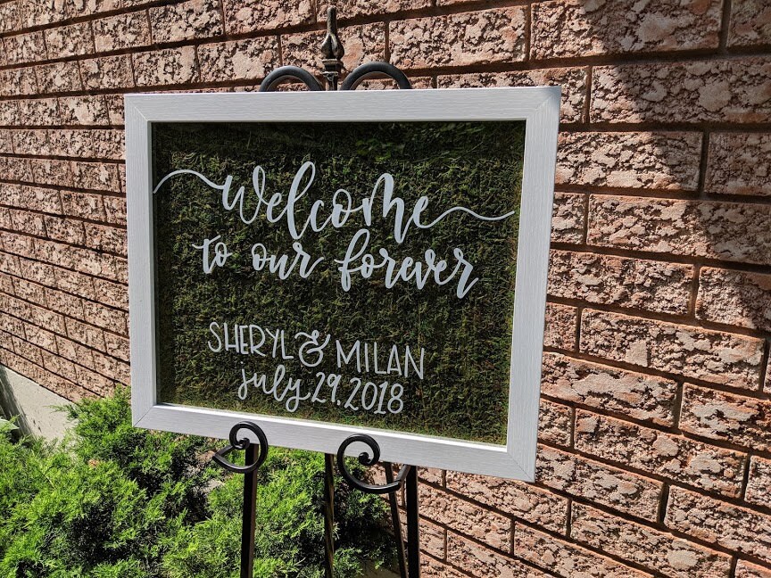 White Frame sign with Moss 16x20 Inches Etsy