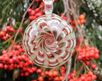Red and Green Glass Globe "Colors of Christmas" Ornament Hand Blown Glass Holiday Ornament Christmas Tree Gift Idea Starry Night Glass Art