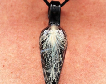P Memorial Glass Pendant "Lightning" Handcrafted Pendant Memorial Art Lightning Feather Necklace Memorial Jewelry Cremation Jewelry