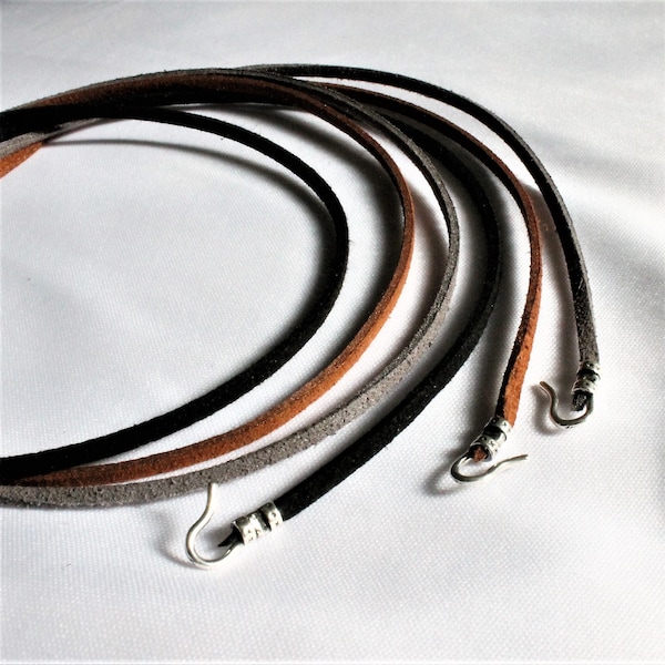 Hand-Made Faux Leather Cord with Sterling Silver Clasps | Custom Necklace Vegan Leather | Leather Cord Necklace with Hoop | Free Shipping