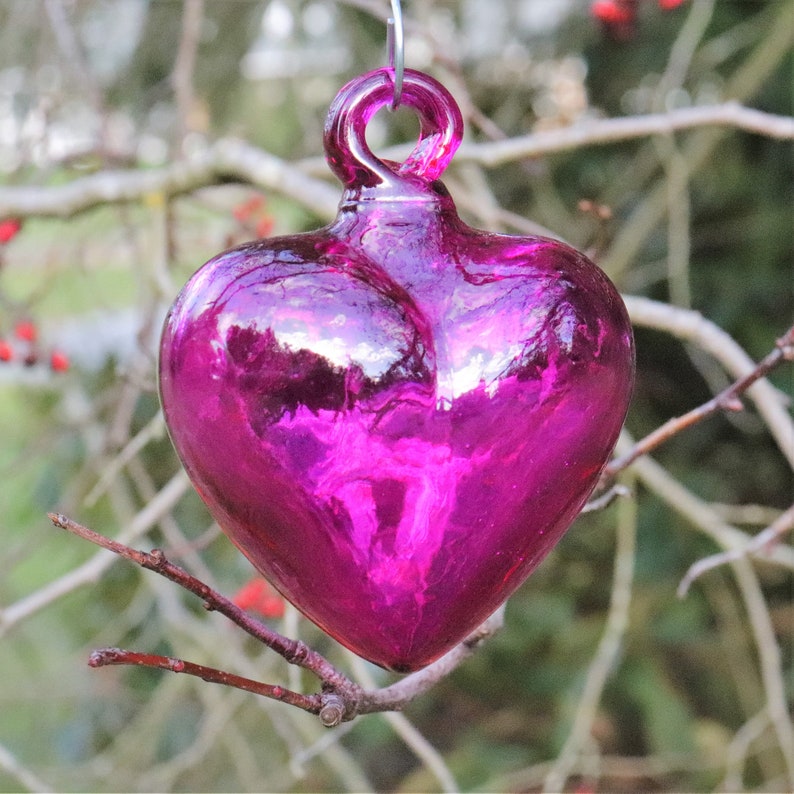 Heart Glass Ornament in Red or Fuscia Glass Heart Ornament Etsy