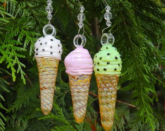 Ice Cream Cone Ornaments, Waffle Cone Ice Cream Glass Ornaments, Holiday Decorations, Oh Christmas Tree, Xmas Gift Ideas, Weihnachtsbaum