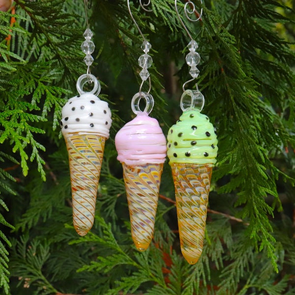 Ice Cream Cone Ornaments, Waffle Cone Ice Cream Glass Ornaments, Holiday Decorations, Oh Christmas Tree, Xmas Gift Ideas, Weihnachtsbaum