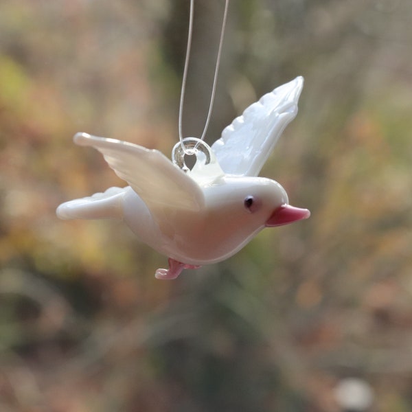 White Dove Glass Ornament, Turtledove, Mourning-dove, Glass Dove Ornament White Pigeon Gift Glass White Peace Dove Starry Night Glass Art
