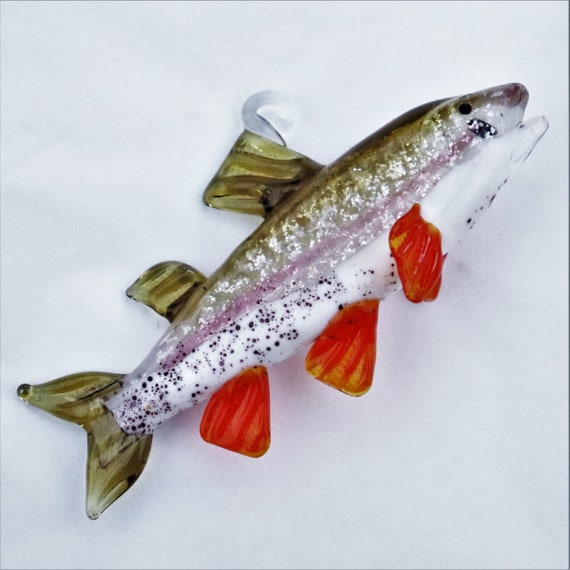 Dynasty Gallery Hand Crafted Glass Christmas Tree Ornament or Figurine Fish Rainbow Trout