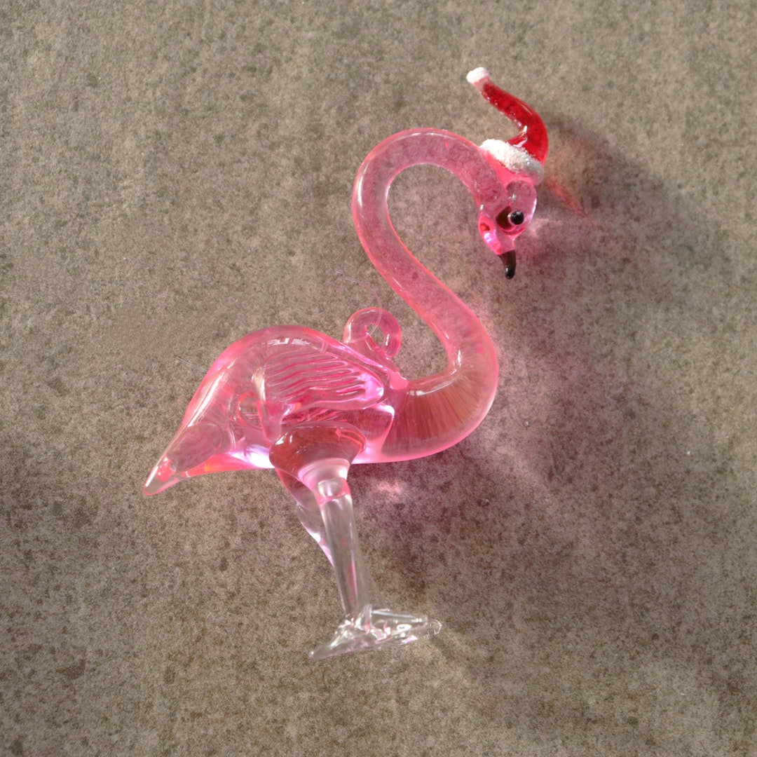 Santa Hat Glass Flamingo Ornament Gift Pink Flamingo Christmas Ornament