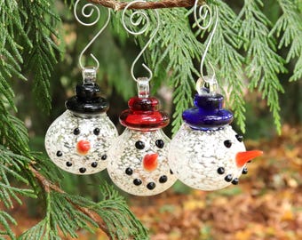 Frosty Snowman Glass Ornament Whimsical Handblown Glass Holiday Ornament Christmas Tree Gift Ideas Best Seller Starry Night Glass Art