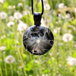 Solid Glass Dandelion Pendant | Glass Art Energy Burst Pendant | Glass Ball Necklace Natural Dandelion | Make a Wish Glass Bead Orb Jewelry