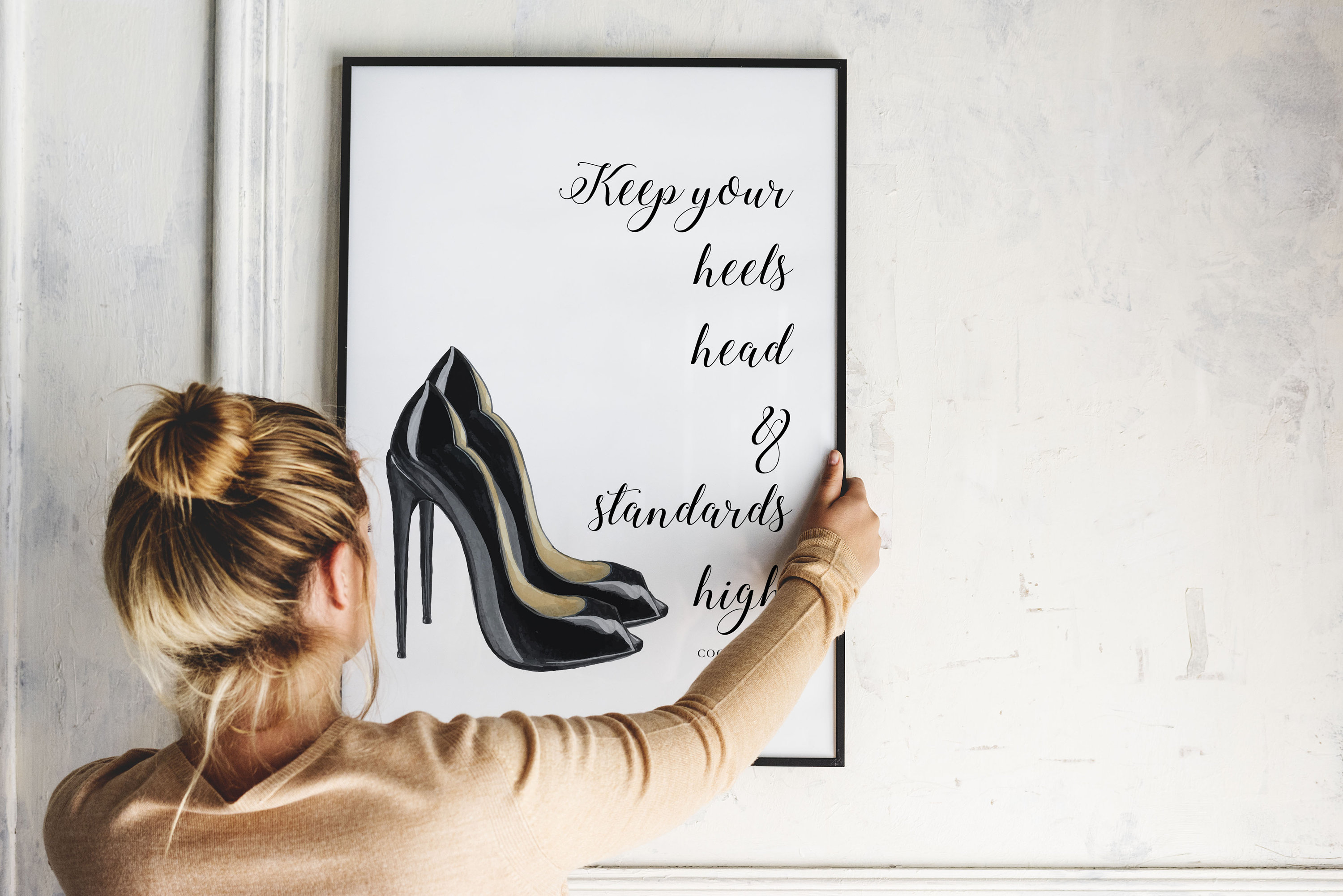 QUOTE, Keep Your Heels Head And Standards High,Chanel Wall Art,Girls Room  Decor,Fashion Print,Fashio Art Print by AlexTypography