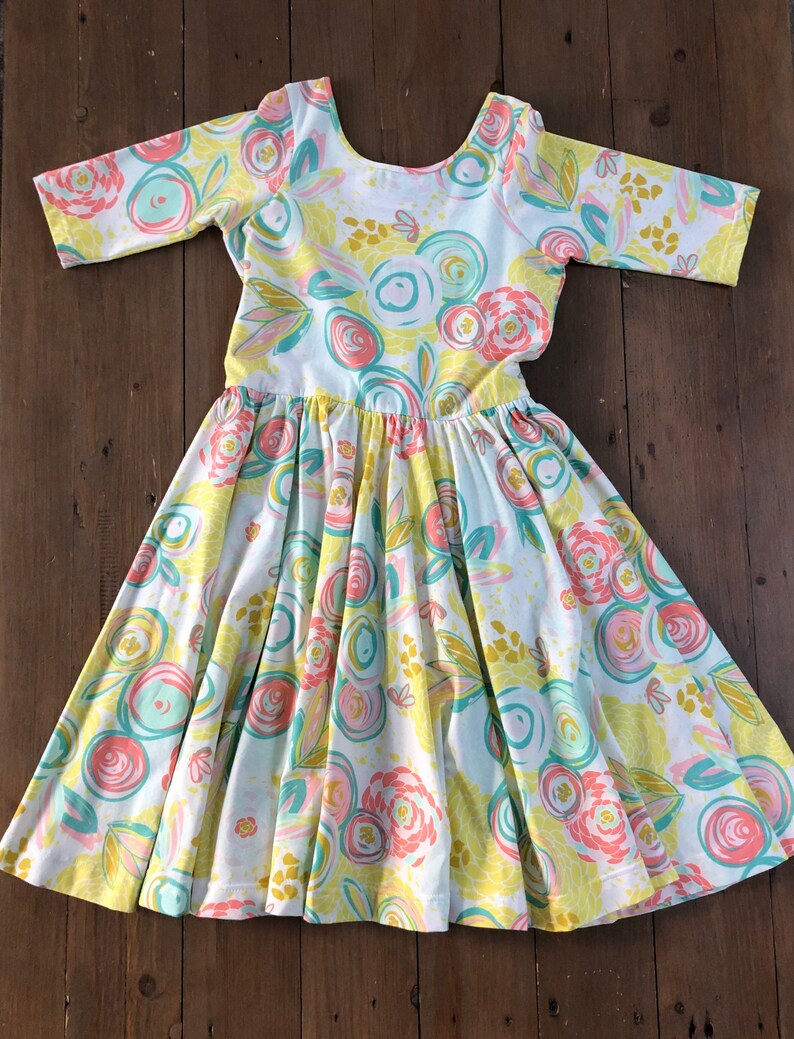 Sprayed Blooms Reverie Circle Skirt Dress Floral Dress Girls Twirl Dress
