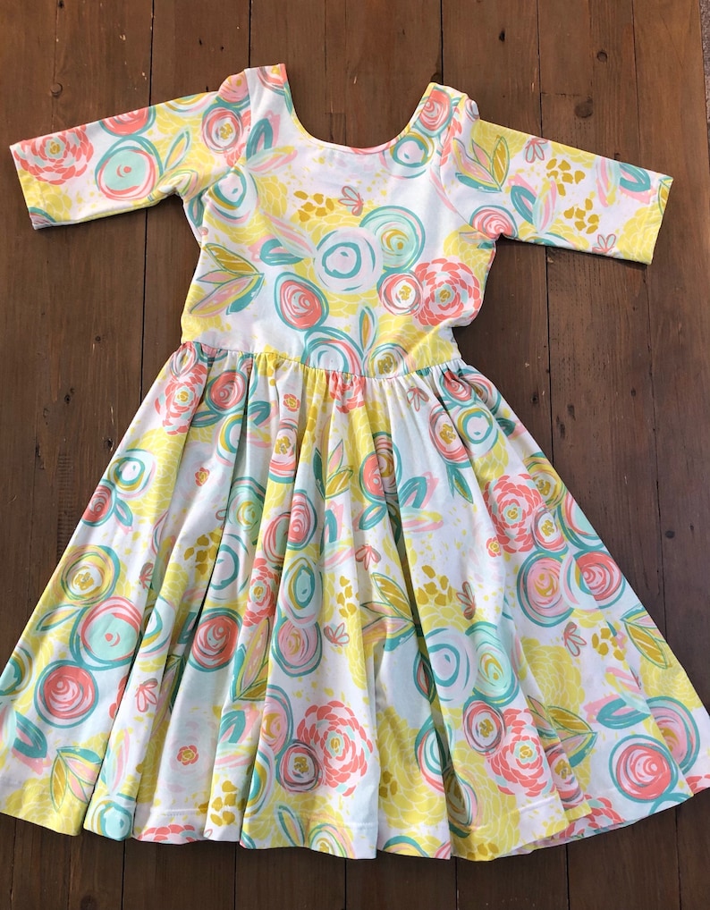 Sprayed Blooms Reverie Circle Skirt Dress Floral Dress Girls Twirl Dress
