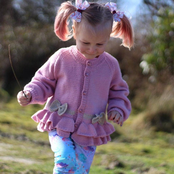 GIRLS Frilly tutu Cardigan - Größen Kleinkind bis 5 Jahre - Handgestrickt aus reiner Merinowolle - 9 Farben