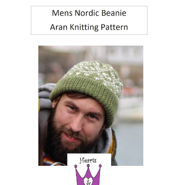 Knitting Pattern - Mens Aran Nordic Beanie - PDF Pattern - Hand Knit Fair Isle