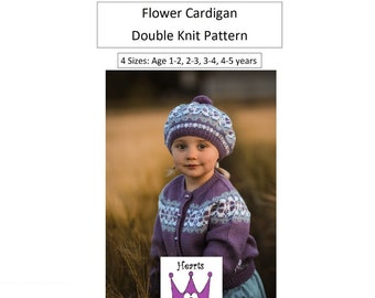 Knitting Pattern - Girls DK Flower Cardigan Pattern - In 4 Sizes 1-2, 2-3 & 3-4, 4-5 years - PDF Pattern