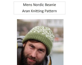 Knitting Pattern - Mens Aran Nordic Beanie - PDF Pattern - Hand Knit Fair Isle