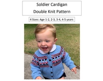 Knitting Pattern - Kids DK Soldier Cardigan Pattern - In 4 Sizes 1-2, 2-3 & 3-4, 4-5 years - PDF Pattern