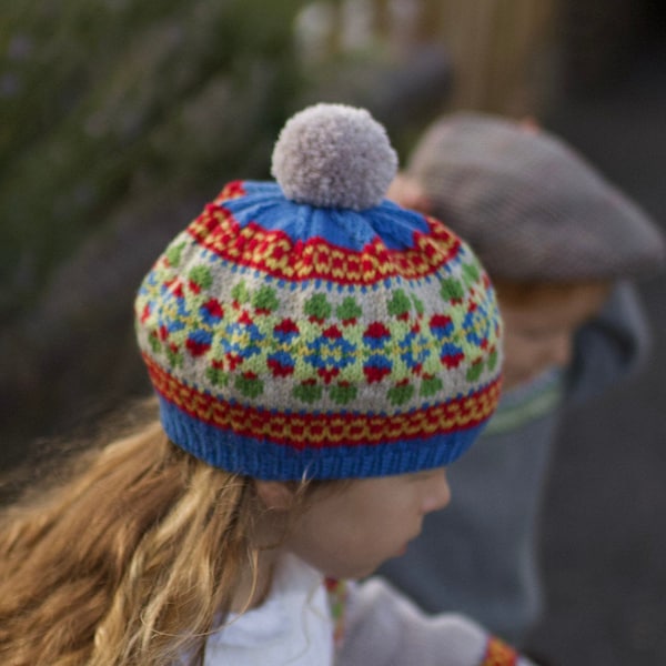 Heirloom Fair Isle - Pom Pom BERET - Traditional multicoloured pattern - Hand Knitted in Pure Merino Wool - All sizes Toddler to Ladies