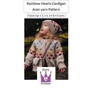 Strickmuster - Mädchen Regenbogen Herzen Fair Isle Cardigan Muster - In 4 Größen 1-2, 2-3 & 3-4, 4-5 Jahre - PDF Pattern
