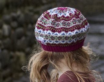 Red Fair Isle Beret - Hand Knitted GIRLS BERET - Childs Winter Beret - Wool Knitted HAT - Winter Hat - 5 Sizes 1 - 10yrs - Pure Merino Wool