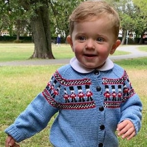 Boys SOLDIER Welsh Guard CARDIGAN - Heirloom 40s Vintage style - Hand Knit Childs Fair Isle - Pure Merino Wool - Sizes Birth - 6 yrs