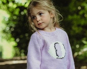 Hand KNITTED Childs INITIAL in Pale Pink with Cream Letter JUMPER - Sizes Birth to 8 years - Pure Merino Wool Chunky Carnival Sweater