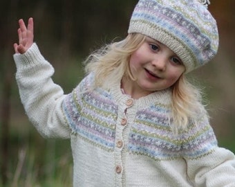 GIRLS Hand KNITTED Fair Isle Cardigan - Pure Merino Wool - Available sizes Birth to 6 years - In 5 colours