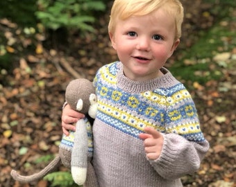 Fair Isle Heirloom Unisex Sweater - Pure merino Wool - Sizes Birth to 8 years - 4 Colours Beige Burgundy Navy and Grey