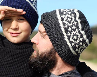 Gents Beanies - Mens Nordic Hats - Hand Knit Beanie Hats - Fair Isle Hat - Nordic Hat - Range of colours - Pure Merino Wool