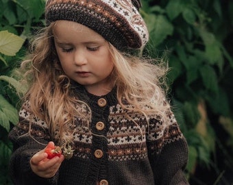 Unisex Hand KNITTED Fair Isle Cardigan - Pure Merino Wool - Available sizes Birth to 6 years - In 5 colours