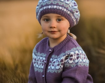 Girls Fair Isle CARDIGAN - Hand Knitted Floral Cardigan - 3 Colours - Baby Toddler & Child Sizes  Birth - 6 years - Pure Merino Wool