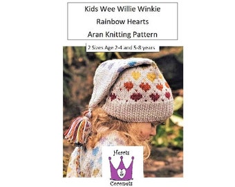 Hand Knitting Pattern - Kids Aran Wee Willy Winkie Pixie Hat- In 2 Sizes 2-4 & 5-8years - PDF Pattern - Rainbow Stripe