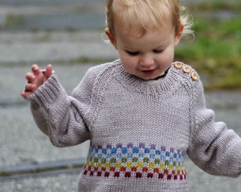 Boys and Girls rainbow Check Jumper - Hand Knitted Unisex sweater - Sizes available Ages 1 to 8 years - Pure Merino Wool Chunky Knit