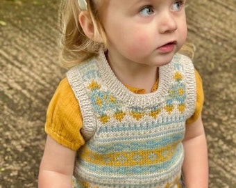 Girls and Boys Tank Top- Hand KNITTED Fair Isle unisex Sleeveless vest - Pure Merino Wool - Available sizes Birth to 6 years