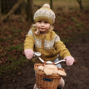 Fair Isle CARDIGAN Hand Knitted Girls Cardigan Ochre Yellow or Green Baby Toddler & Child Sizes upto 6 years Pure Merino Wool image 7