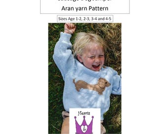 SAUSAGE DOG Knitting Pattern - Unisex Aran Dachshund Jumper Pattern - In 4 Sizes 1-2, 2-3 & 3-4, 4-5 years - PDF Pattern