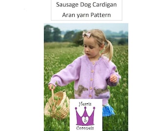 Knitting Pattern - Unisex Aran Sausage Dog Cardigan Pattern - In 4 Sizes 1-2, 2-3 & 3-4, 4-5 years - PDF Pattern