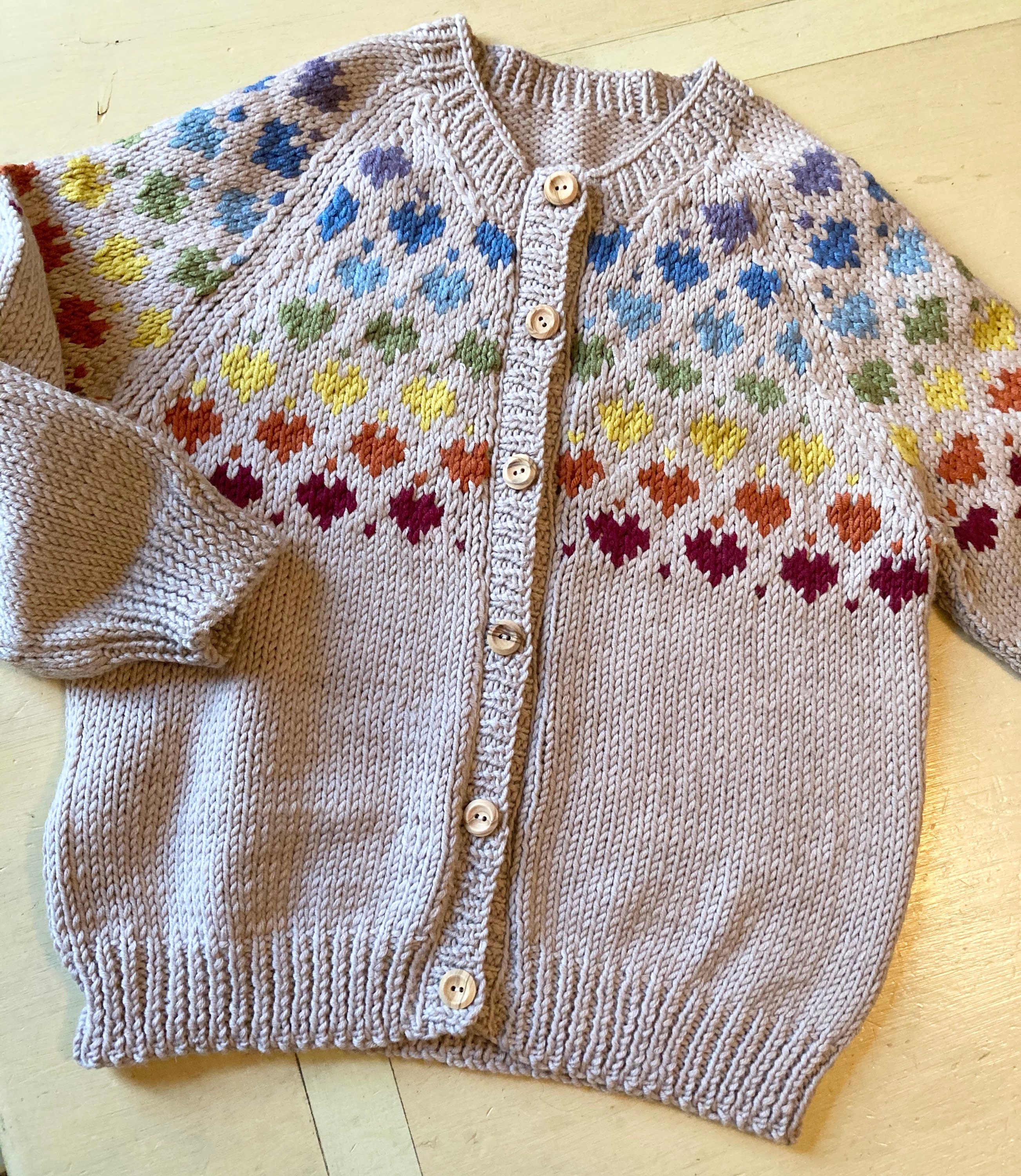 Girls Rainbow HEART CARDIGAN - Hand Knitted Fair Isle